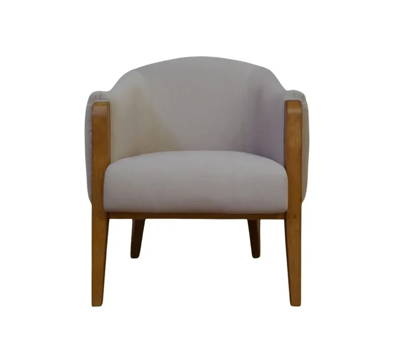 Butaca paris con detalles de madera 100% maple y tela lino beige
