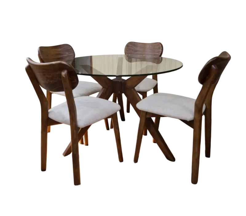Comedor venecia redondo top de vidrio 100% madera para 04 personas