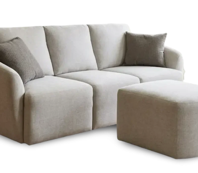 Sofa de 03 portugal + otoman movible fabricado en tela lino beige